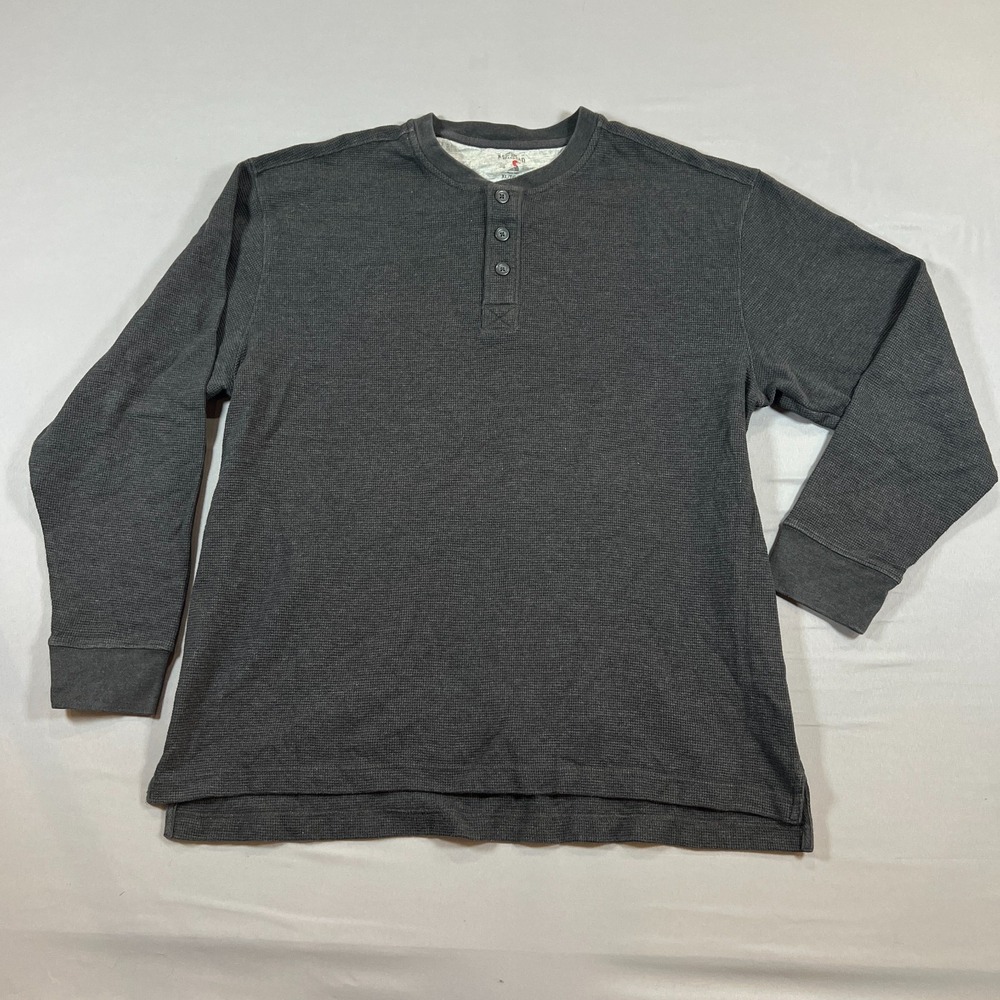Redhead Brand Co. Henley Shirt Mens XL Charcoal Gray Waffle Knit High Low Hem